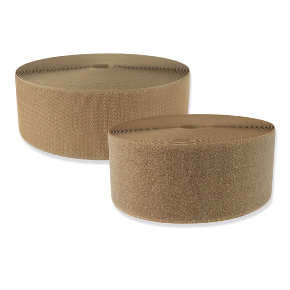 Coyote Tan Sew On Hook and Loop Tape 4 inch Wide Non-Adhesive 25 Yard Length Nylon Fabric Fastener Tape Strong Grip Roll Ideal for Military Gear Uniform Clothes Bags Shoes Pants DIY Crafts