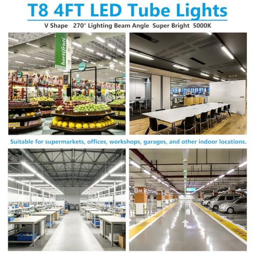 Image of 4 Foot 5000K T8 LED Bulbs T12 Fluorescent Tube Replacement | 36W 3600LM, G13 Big-Pin, F32T8 F40T12 LED Replacement, Dual-End Powered Type B Ballast Bypass Shop Lighting