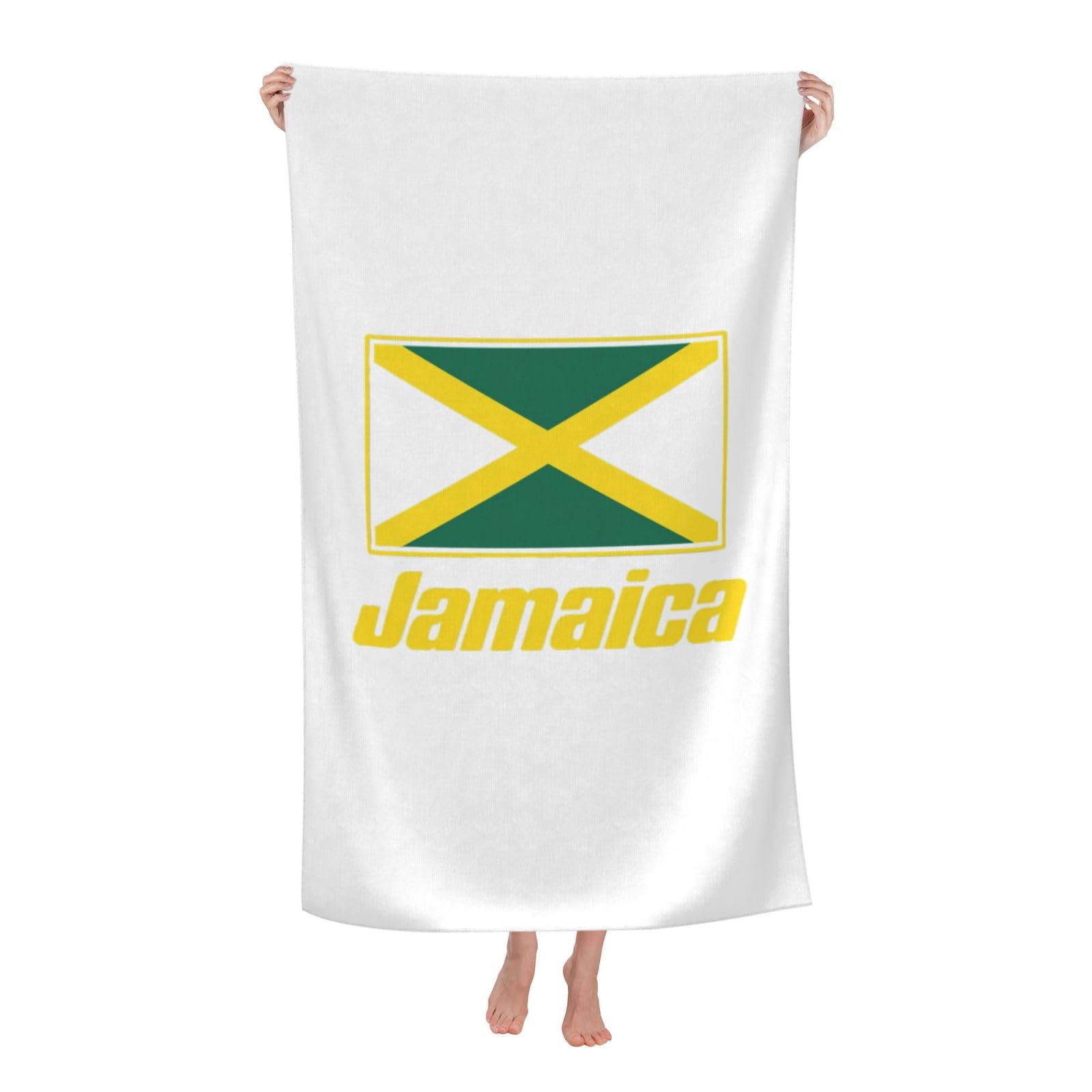 Pojknbv White Jamaican Flags Print Oversized Adult Beach Towel Quick-Dry Comfortable Lightweight Travel Pool Camping