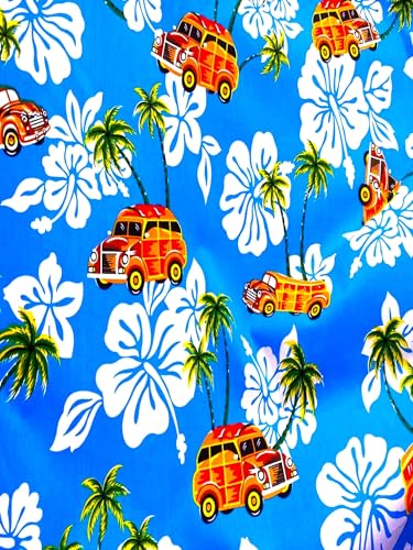Vibrant Hawaiian Flowers Poly Cotton Fabric - Turquoise Paradise Print, Sold by the Yard for All Your Creative Projects