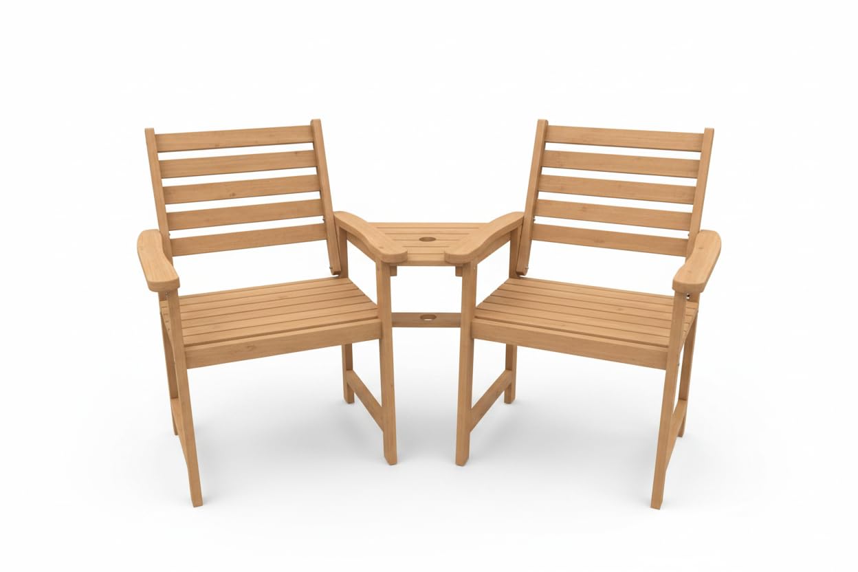Garden Store Direct Chinese Fir Companion Bench with Two Chairs and Centre Table