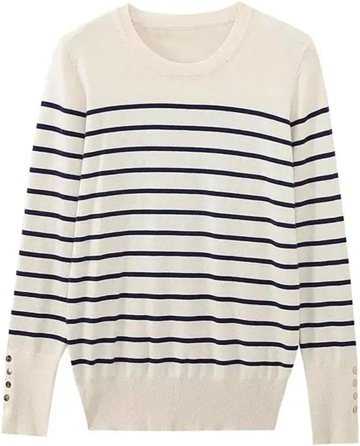 Women's Long Sleeves with Buttons Pullovers High-Stretch Ladies Top White Solid Jumper Crew Neck Sweatshirts