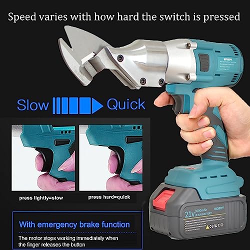 Image of Electric Metal Scissors, Cordless Metal Shears for Cutting Sheet, Iron, Upholstery, Carpet, Leather, Cardboard with 2pcs 3000mAh Batteries, Charger, Carry Case