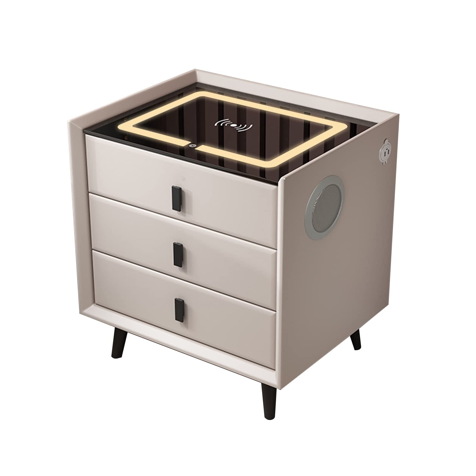 Table de chevet intelligente avec chargeur induction ports USB et enceinte de lit beige