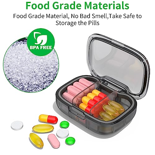 Image of 2 Pack 3 Compartment Small Pill Box, Moisture Proof Pill Case, Travel Pill Organizer for Pocket Purse, Daily Portable Medicine Vitamin Box, Fish Oil Box, Supplement Box (Black+Orange)