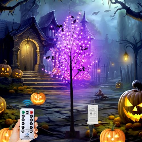 Halloween Lighted Tree with 260 LED Lights, 6FT Black Halloween Tree with Timer, 8 Modes, Dimmable, Spider Web & Bats DIY, Indoor Outdoor Halloween Decorations - image 2