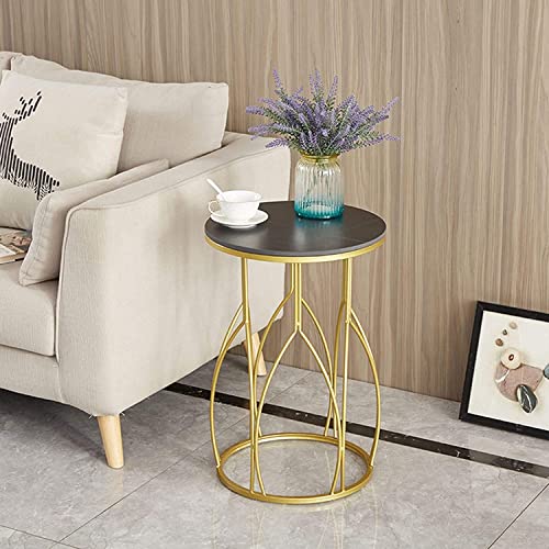 Image of Arrow Crafts Metal Side Table Black MDF Living Room Balcony Casual Coffee Golden Wrought Iron Small Round Bedroom Nightstand, 40x60CM (Color : Black)