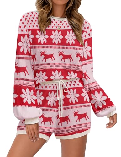 Image of Ekouaer Knit Pajamas Set for Women Lounge Wear Sets Long Sleeve Sweatsuit Matching 2 Piece Outfits Casual Sweater Sets S-XXL