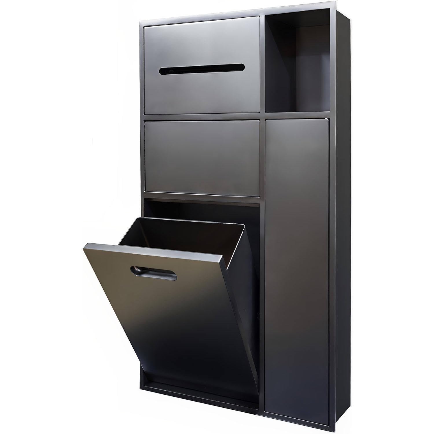 TIANQIHAO Stainless Steel Shower, Built-In Toilet Paper Holder, Hidden Trash Can, Kitchen Shelf Nizer - Grey 40X86X14Cm / 15.7X33.9X5.5In,Gris-40x67x14cm/15.7x26.4x5.5in