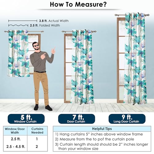 Image of Door Curtains 7 feet Long Set of 2 | Floral Design | Polyester, Light Filtering Curtains and Drapes | Curtains for Living Room | (118 x 215 cm, Blue & White) | Perfect for Home Decor