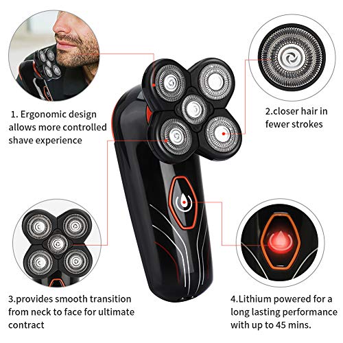 Bald Head Shaver for Men MANLI Men\'s Electric Shavers 5 in 1 Skull Razor Hair Nose Trimmer Grooming Kit, Electric Shavers for Men Rotary Shaver Cordless Wet/Dry Rechargeable