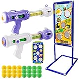 MIUJY Shooting Game Toy for Age 6,7,8,9,10+ Years Old Kids, Boys: 2pk Foam Ball Popper Shooting Toy & Shooting Target & 24 Foam Balls - Ideal Gift - Compatible with Nerf Toy