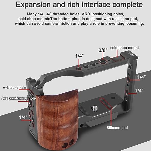 Image of Camera Cage Rig Wood Handle Grip Compatible with Sony ZV-E10 for Tube Clamps Top Handle, Side Handle, Microphones Camera Accessories.