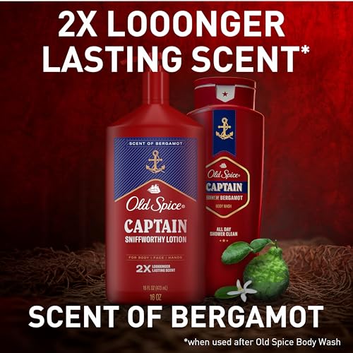 Image of Old Spice Hand, Face & Body Lotion for Men, 24 /7 Lightweight Moisturization with Amazing Scent, Instant Absorption, For All Skin Types, Captain with Bergamot Scent, 16 oz