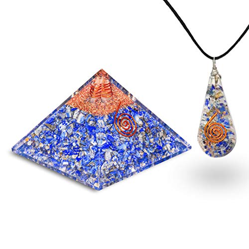 FASHIONZAADI Orgone Pyramid with Pendant Orgones Healing Crystal for Chakra Balancing Gemstone Energy Generator Reiki Healing Meditation (Lapis Lazuli)