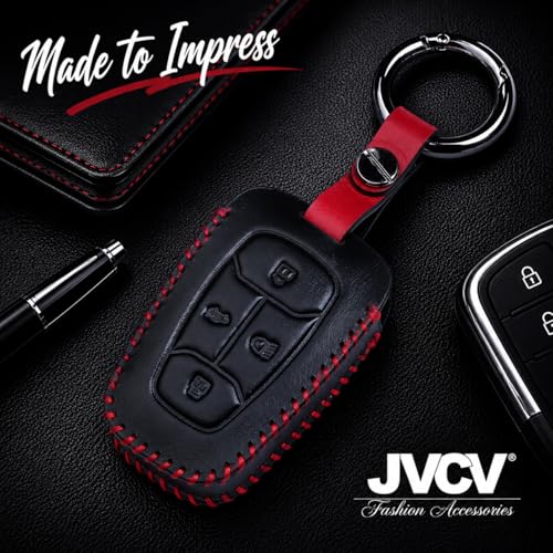 Image of JVCV Car Styling Soft Handmade Leather Key Cover Compatible with Tata Nexon Harrier Tiago EV Altroz Tigor Safari Nexon EV Punch Punch EV 4 Button Smart Key (Black)