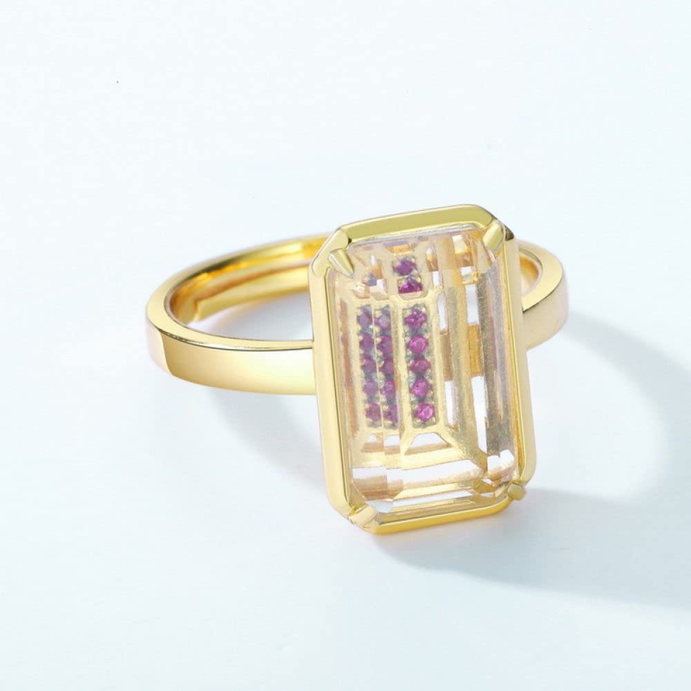 HGJH Anello in Argento Sterling 925,Anelli Regolabili per Donna Grande Quadrato Bianco Cristallo 925 Cubo di Taglio in Argento retrò Placcato Oro 7 Chakra Anelli di Promessa per Ragazze Signore