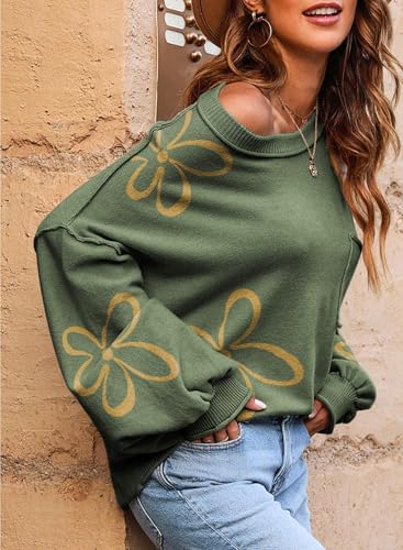 Image of Dokotoo Women's Sweater Tops 2026 Ribbed Knitwear Lantern Pullover Sweater