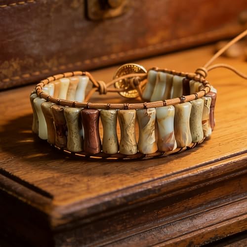 Image of Plumiss Women Boho Handmade Natural Stone Crystal Leather Bead Wrap Bracelets Collection