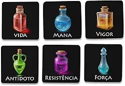 Kit 6 Porta Copos Poções RPG Cozinha Criativa Geek cor:Preto