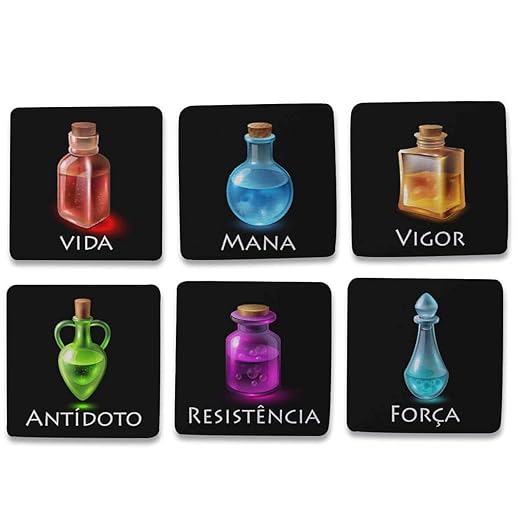 Kit 6 Porta Copos Poções RPG Cozinha Criativa Geek cor:Preto