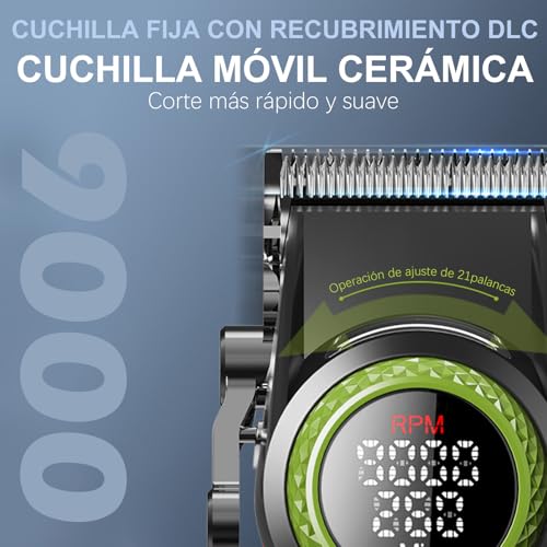 VGR 001 Cortapelos Profesional para Hombre, Inalámbrico Maquina de Cortar Pelo para Barbería, Cuchillas de Cerámica Cortadora de Pelo, 9000 RPM, Pantalla Digital LED, Cuerpo de Metal, Verde - imagen 5
