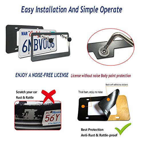 Aootf Anti Theft License Plate Frame- Tamper Proof Black Aluminum Car Tag Holder, 2 Pack Heavy Duty Universal Cover for Front and Rear, Stainless Steel Lock Security Screws(Self-Tapping), Nuts, Caps