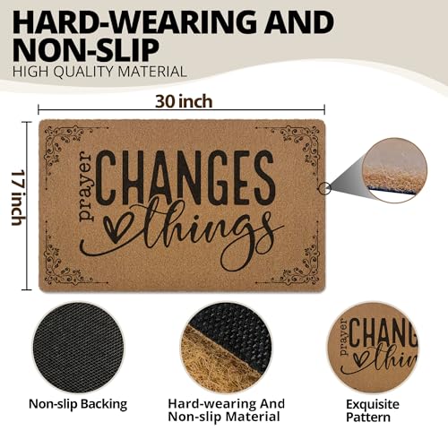 Image of Christian Door Mat Doormat, Bible Verse Welcome Front Door Mat Indoor Outdoor Entrance, Prayer Changes Things Faith Based Artificial Coir Doormats Rugs for Porch Entryway Home Decor 30x17in