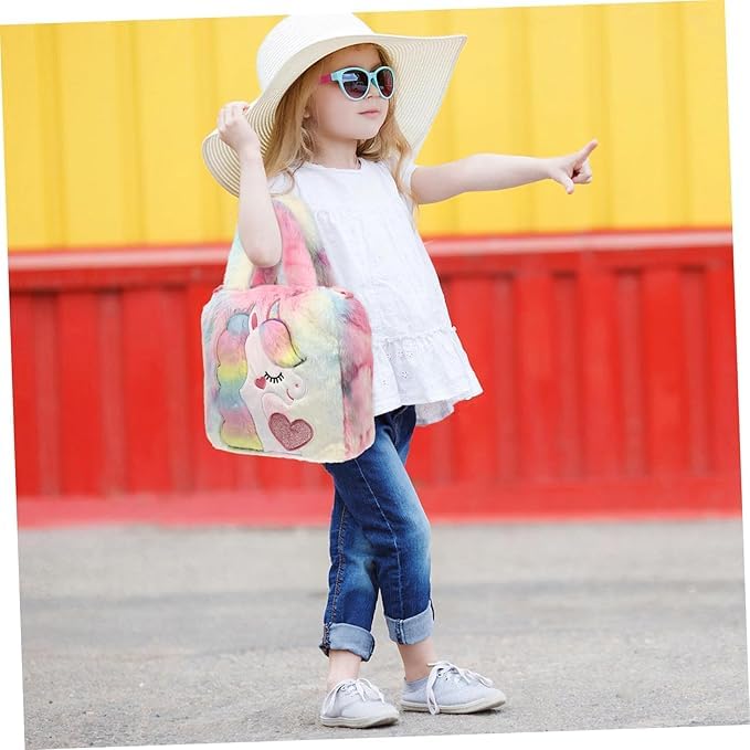 Image of Unicorn Cute Soft Crossbody Backpack /Unicorn Soft Fur Bag /Standard Backpack /School Bag /Multicolor /Soft Faux Fur Cute Purse For Girls & Women (Pack of 1)