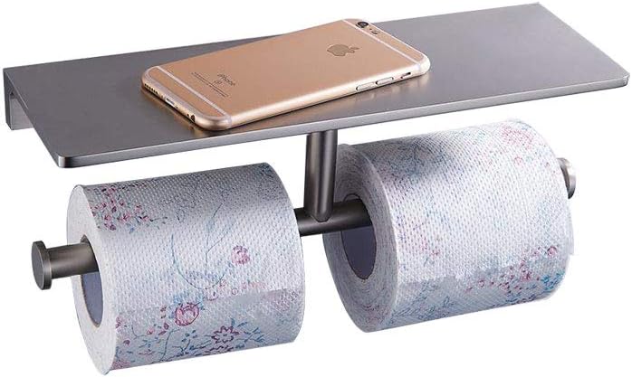 Best Deal Cheap 🛒 Sanliv Double Roll Bathroom Toilet Tissue Holder, Wall Mounted Hotel Style Paper Towel Dispenser with Solid Brass Storage Shelf in Brushed Satin Nickel Finish
