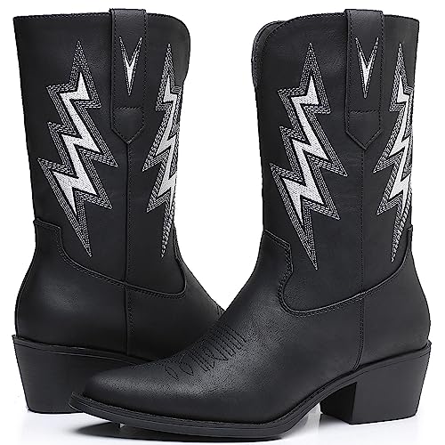 GLOBALWIN Women's Cowgirl Boots Mid Calf Western Cowboy Boots For Women Comfortable Low Heel With Zipper2