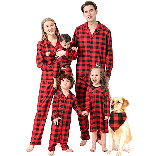 Dazzerake Pijama de la Familia de Navidad Set Sleepwear Tartán Rojo Plaid para el Perro Bebés Niños Adultos (Baby, Rojo, 3-6 Months)