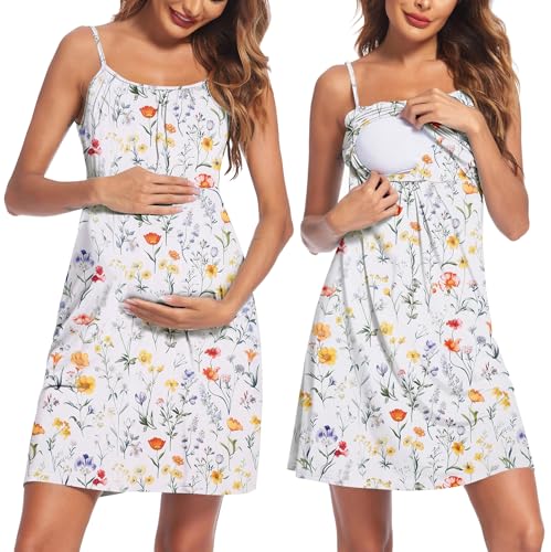 Image of Ekouaer Women's Nursing Nightgown Maternity Dress Breastfeeding Gown Full Slips Sleepwear