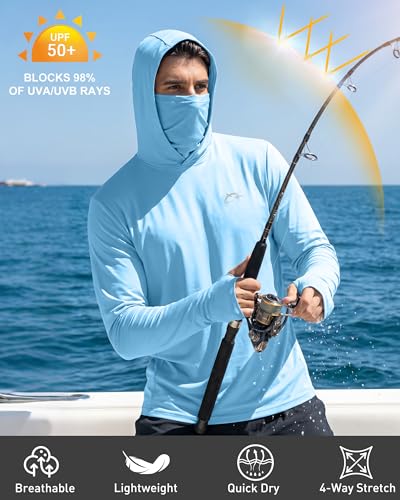 Image of FISHEAL Men's Performance Fishing Hoodie Shirt - UPF 50+ Sun Protection Long Sleeve Thumbholes Shirts with Neck Gaiter