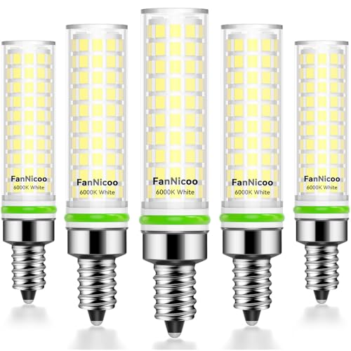 E12 LED Bulb 100w Equivalent 1200lm 6000K Led Candelabra Bulbs Cool Daylight White 10W T6 C7 Candle Light Bulbs for Ceiling Fan Pendant Lighting Salt Lamp Non-dimmable(5Pack)