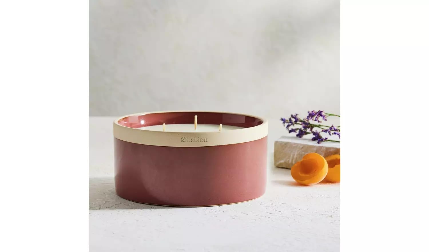 3-Wick Ceramic Candle, Patchouli & Plum Scent, Burgundy