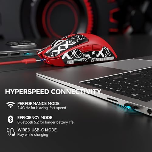 Image of X1 Superlight Wireless Gaming Mouse with RGB Magnetic Charging Dock, BT /2.4G Wireless /Wired Gaming Mouse, PAW3395PRO Gaming Sensor, 40000DPI, Tape, 53g Office Mice for PC /Mac /Win /Xbox (Red)