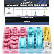 680PCS Heat Shrink Butt Connectors, Sopoby Marine Grade Electrical Wire Connectors Kit, Tinned Red Copper Insulated Waterproof Crimp Terminals Butt Splice for Cable,Boat,Wiring