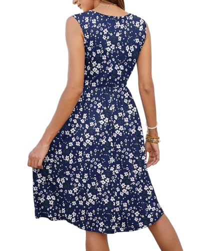 Image of MOLERANI Women Summer Dresses Sleeveless Casual Loose Swing Button Down Midi Dress with Pockets