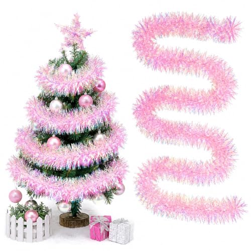 Cryptisg 5 Piezas Guirnalda Navideña de Oropel, 2m(Rosa)
