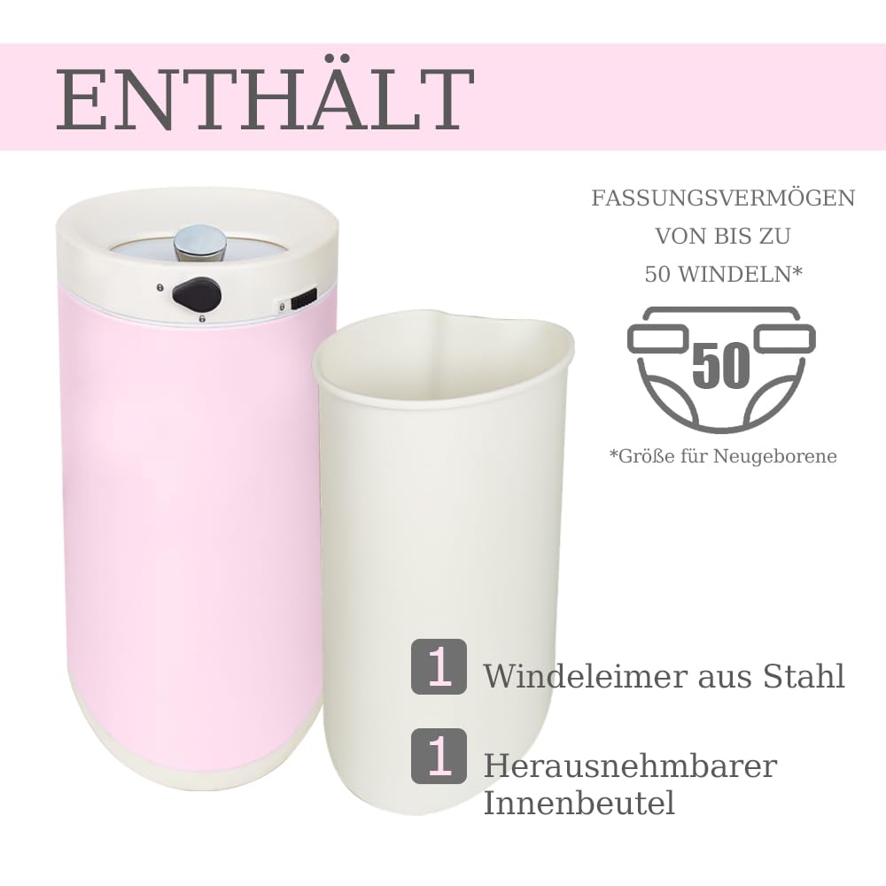Windeleimer Geruchsdicht, Baby Windeleimer mit Deckel,Fasst bis zu 50 Windeln, Baby Mülleimer Geruchsdicht Windelmülleimer,Mülleimer für Babyzimmer,Mutterzimmer,Rosa