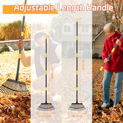Rake, 65\" Leaf Rake for Gardening Adjustable Long Handle with 25 Metal Tines 18\" Wide Leaf Rakes Yard Thatchibng Rake for Picking Leaves,Grass Clippings Garbage - Thumbnail 6