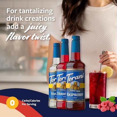 Image of Torani Sugar Free Syrup Variety 3-Pack, Strawberry, Raspberry, and Vanilla, Zero-Calorie Syrups for Drinks, Pumps Included, 25.4 Oz Ea