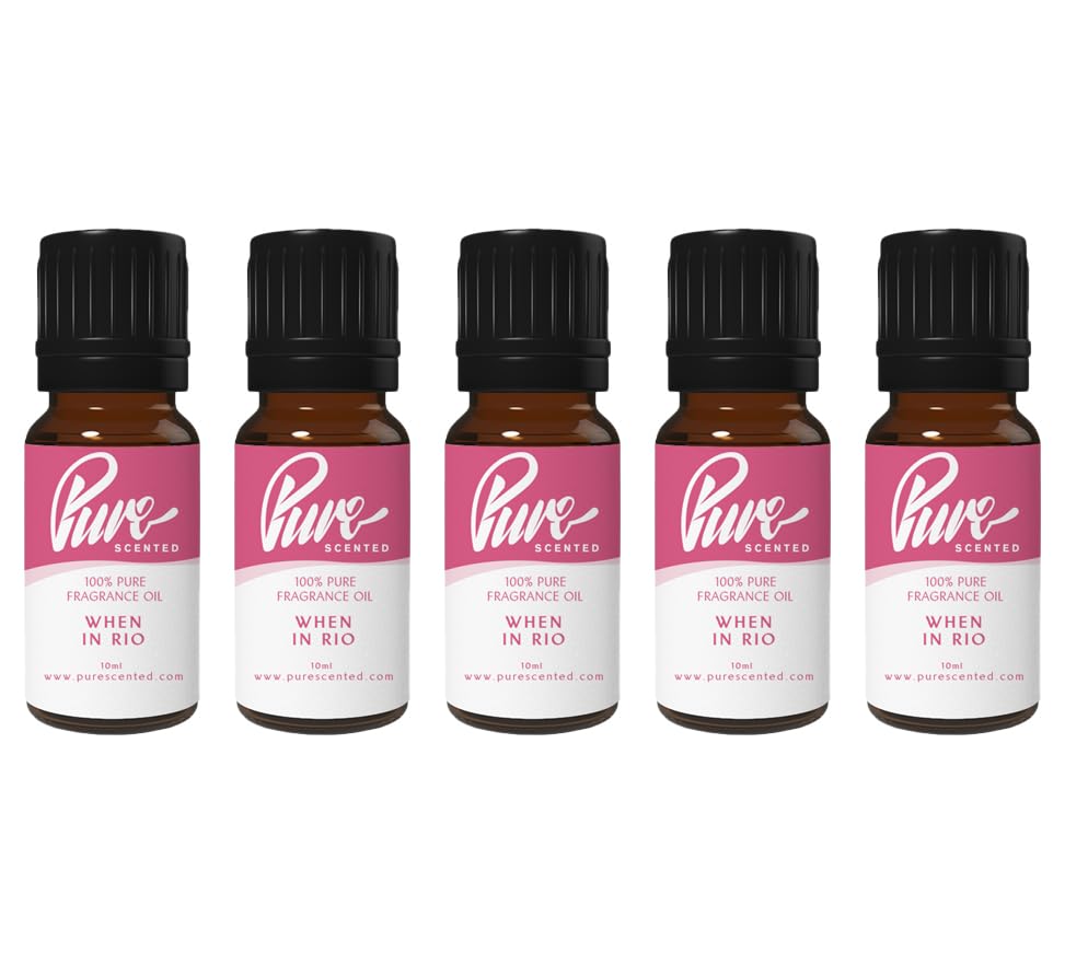 Pure Scented 50ml Fragrance Oils - 5 x 10ml Suitable for Candles, Soaps, Crafting, Diffusers, Cosmetics, Wax Melts, Designer (5 x 10ml, When in Rio)