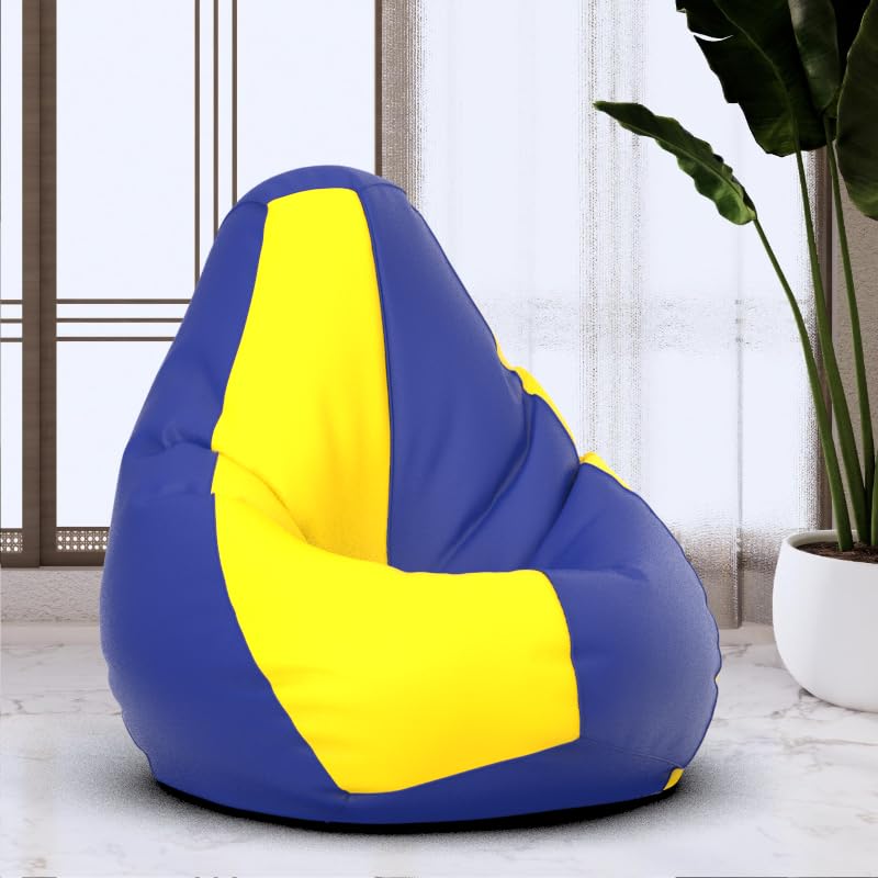 Bean Bag Chair Cover | Size: 1XL | Color: Blue Yellow | Without Beans | Premium Leatherette Cover (CMF 0391)-image-47