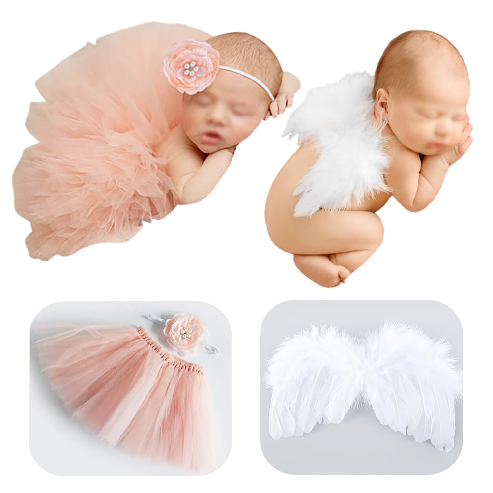 Newborn Girls Photo Prop Outfits Newborn Photography Props-Pink Tutu Skirt & Baby Girl Angel Wings Set- Newborn Photo Props Girl Newborn Girl Outfits for Photography