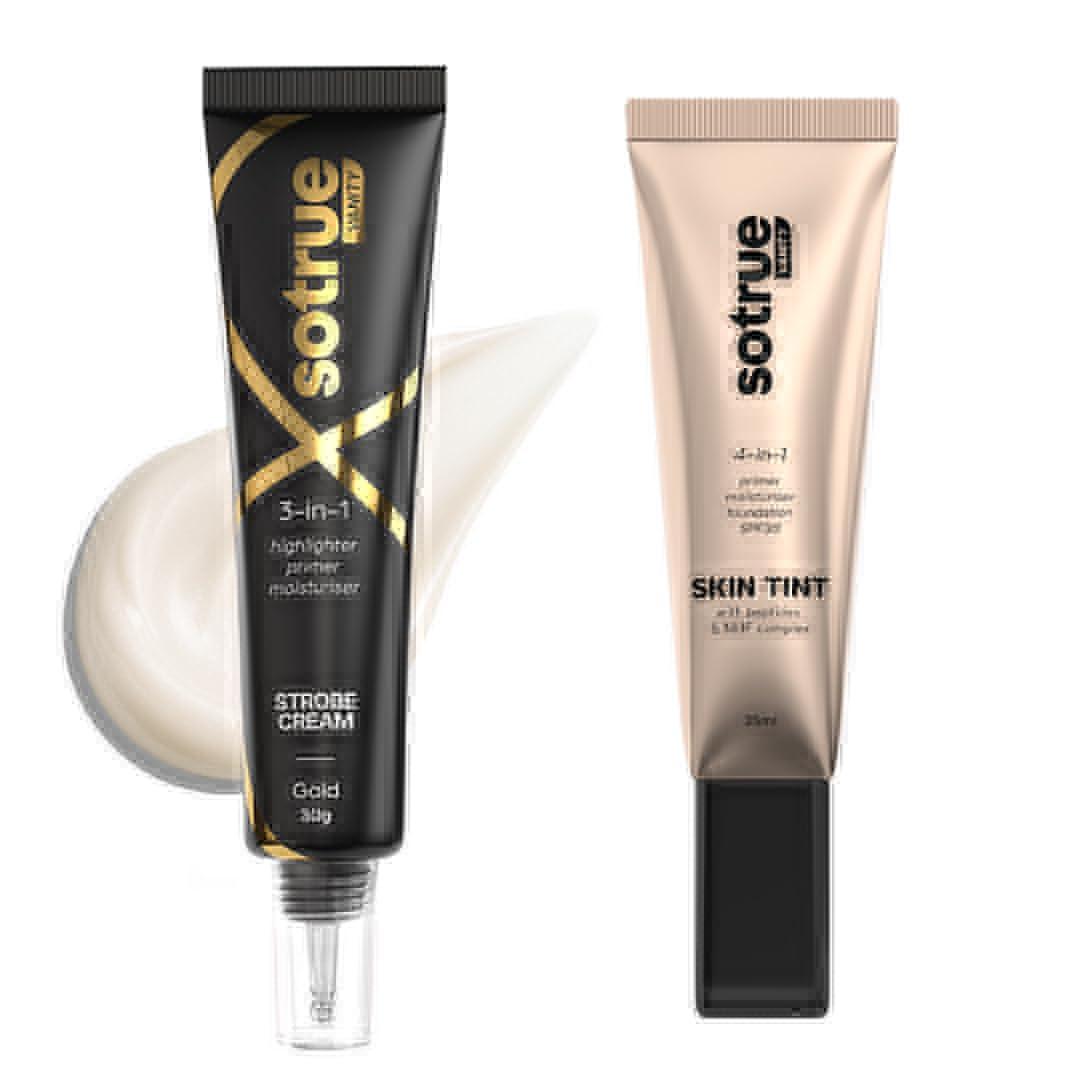 Sotrue Gold Radiance Multipurpose Strobe Cream + Skin Tint Combo | Instant Golden Glow, Lightweight Buildable Coverage | Hydrating Primer, Highlighter & Natural Dewy Finish | Everyday Makeup Duo-image-25
