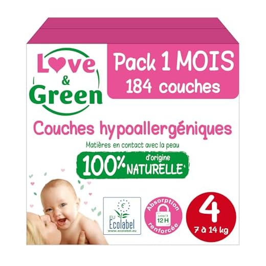 Love & Green Couches Taille 4 (7-14 Kg) - Pack 1 Mois (184 Couches)