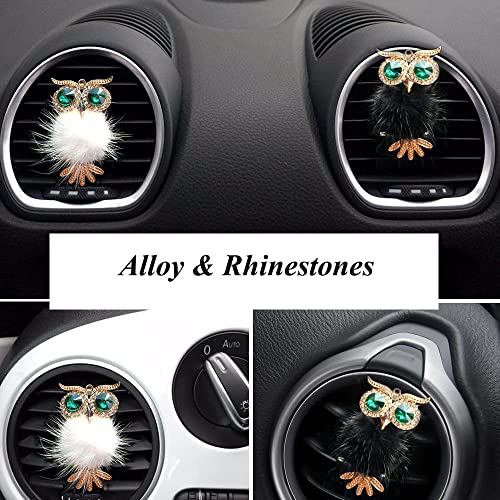 Image of Riloer Bling Crystal Owl Car Air Vent Clip Charms, 2 Pcs Natural Car Vent Clip Air Freshener, Fashion Charms Car Essential Oil Diffuser, Car Accessories for Women (Black and White)