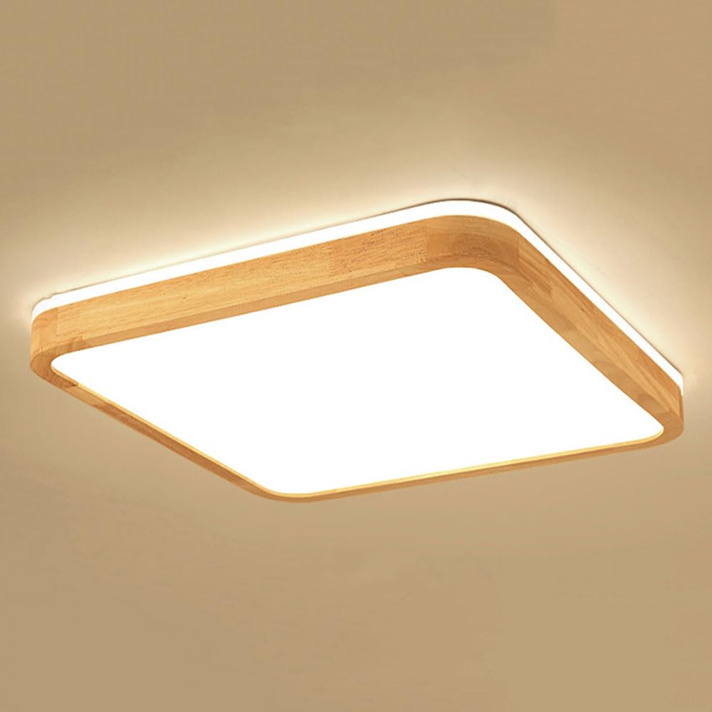 JXYDJH Hallway Lighting Fixture Oak Finish with Sidelight LED Warm Ceiling Lamp Flush Mount Ceiling Light, with Acrylic Lampshade Adjustable 3 Color Solid Wood Round Ceiling Lights for Entryway 36W